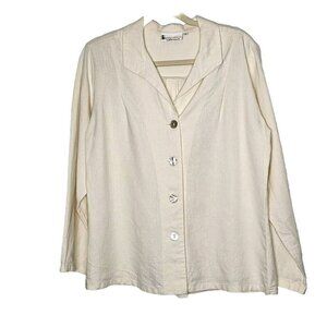 Sympatico‎ HEMP TENCEL Button Up Tunic Blouse Top Sz S Cream Lagenlook Boxy